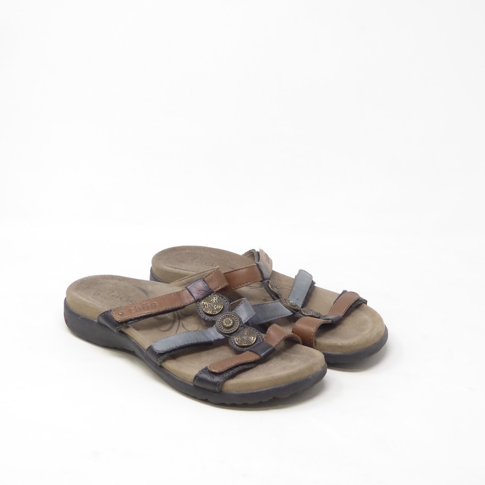 Taos Women Prize 3 Sandals Brown Blue Leather Medallion Strappy 7